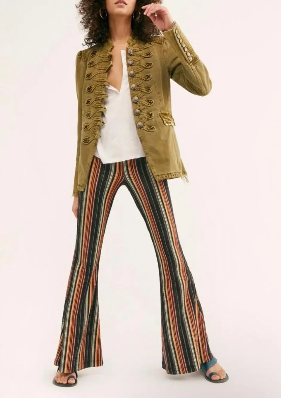 Free People Kitty Flare Stripe Pull On Retro Pants XS
